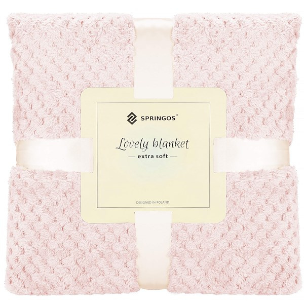 Narzuta na łóżko, pled 200x220 cm dwustronny, tłoczony koc na kanapę różowy