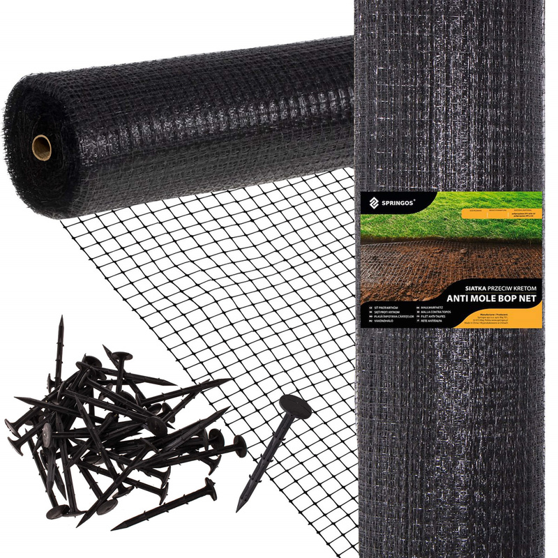 Siatka przeciw nornicom 2 m x 100 m + kołki 100 szt. przeciw kretom 45g/m2