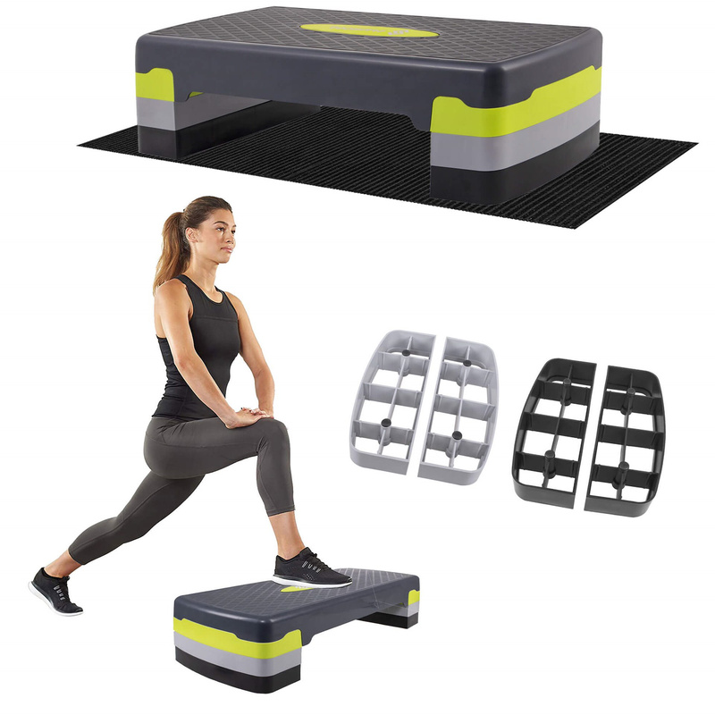 Step do ćwiczeń 3-stopnie z matą czarno-zielony