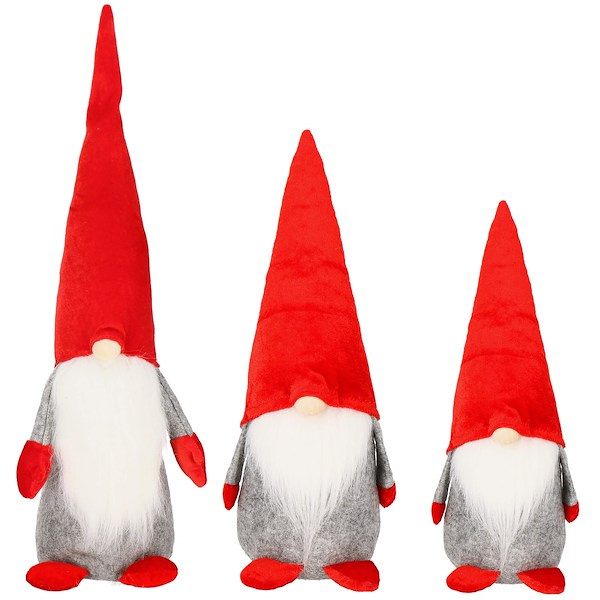 Zestaw skrzatów świątecznych 3 szt. krasnale pod choinkę, gnomy czerwony