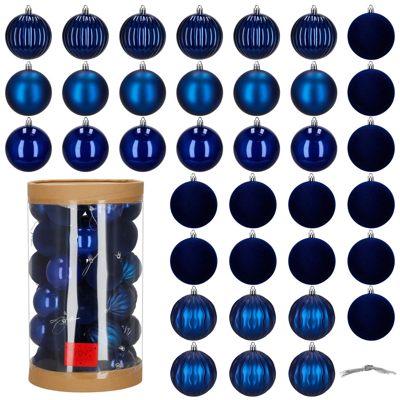 Bombki choinkowe 36 szt. komplet ozdób świątecznych zawieszki nietłukące, granatowe