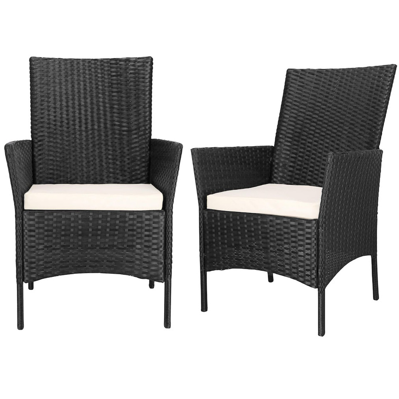 Krzesła tarasowe 2 szt. fotele z poduszkami, technorattanowe, czarne