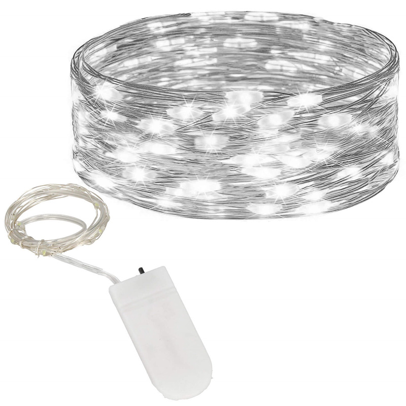 Lampki choinkowe 10 LED na baterię zimny biały
