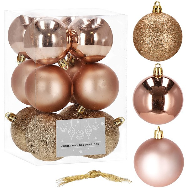 Bombki choinkowe 6cm plastikowe, ozdoby świąteczne komplet 12 szt. różowe złoto