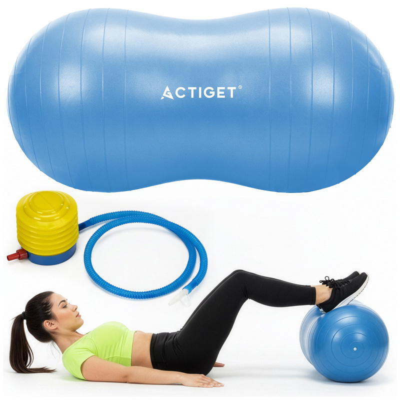 Piłka fasolka do rehabilitacji 85 cm dmuchana z pompką orzeszek do ćwiczeń niebieska