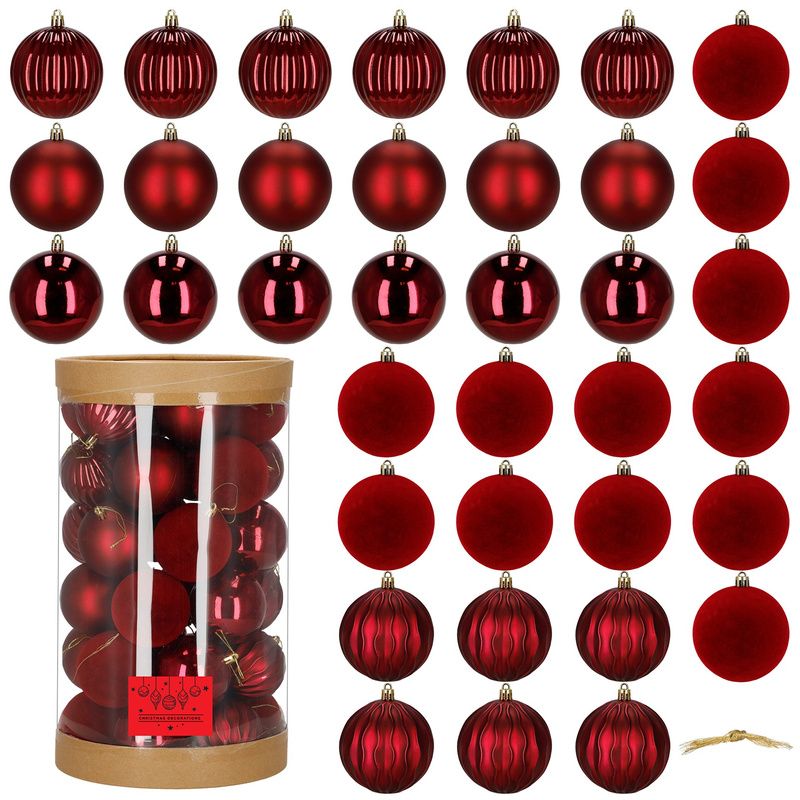 Bombki choinkowe 36 szt. komplet ozdób świątecznych zawieszki nietłukące, czerwone