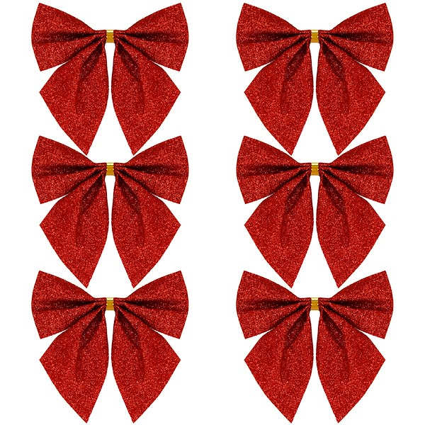 Kokardki na choinkę 6 szt. brokatowe ozdoby świąteczne zawieszki czerwone