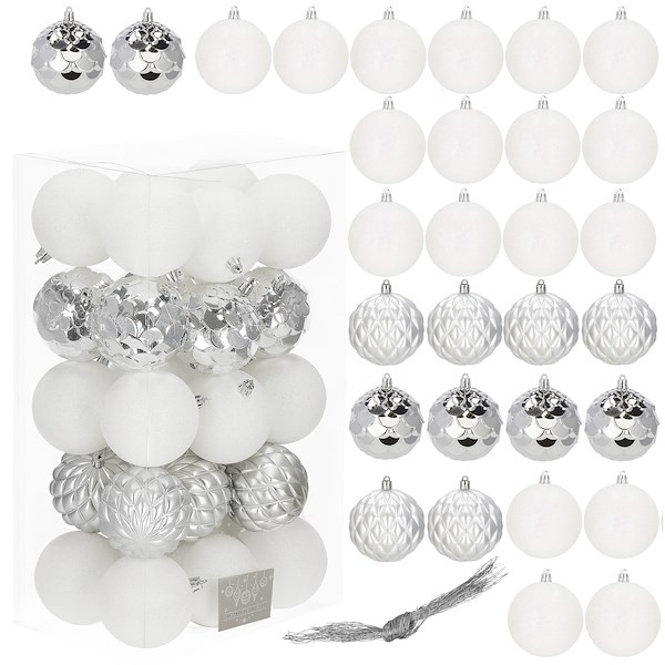 Bombki choinkowe 30 szt. zawieszki na choinkę ozdoby świąteczne 8 cm białe