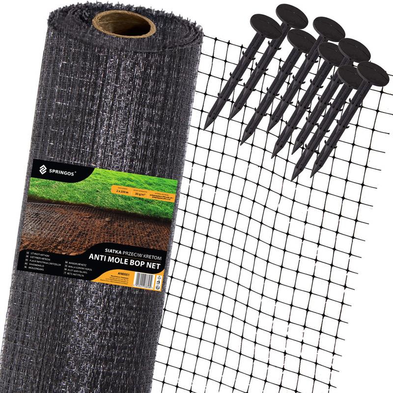 Siatka przeciw kretom nornicom 2 m x 400 m + kołki 200 szt. 30g/m2
