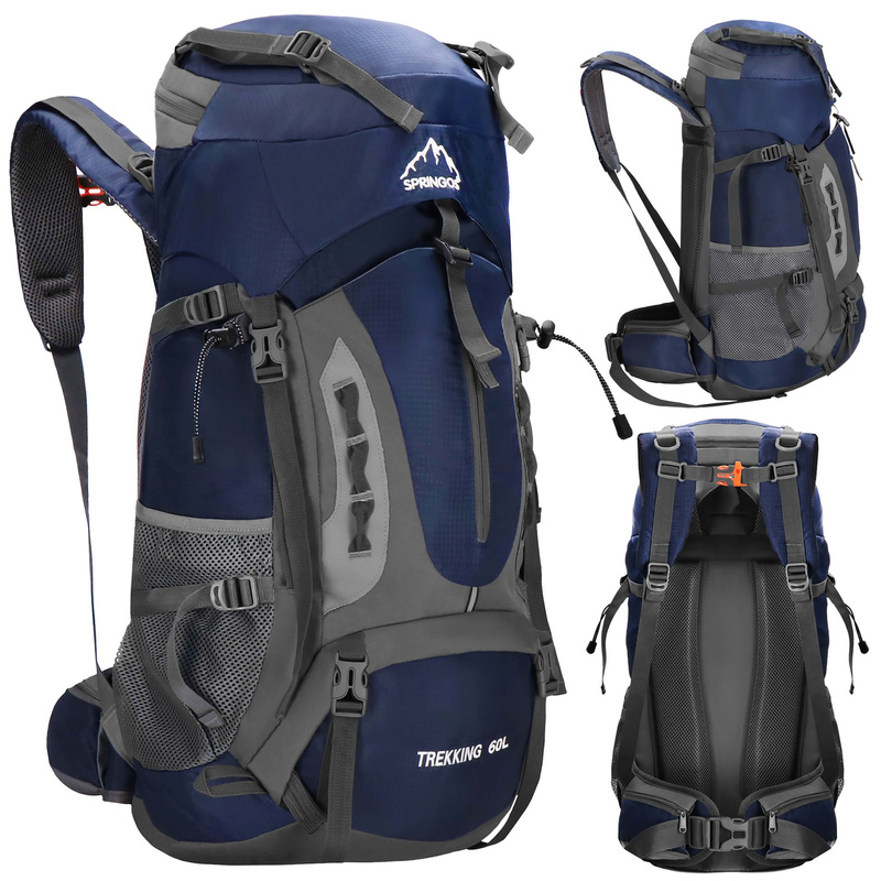 Plecak trekkingowy 60 L turystyczny survival kemping, z gwizdkiem granatowy