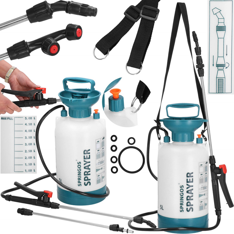 Opryskiwacz ciśnieniowy, sadowniczy, 5l spryskiwacz ogrodowy ręczny, teleskopowa lanca 63 cm