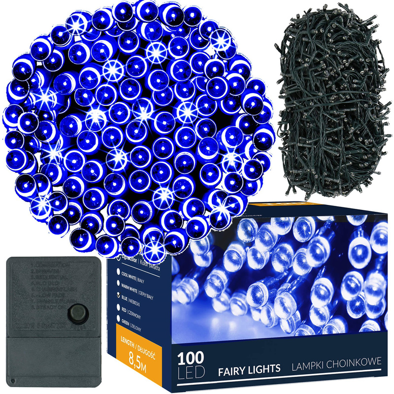 Lampki świąteczne 100 led niebieskie 8,5 m oświetlenie choinkowe