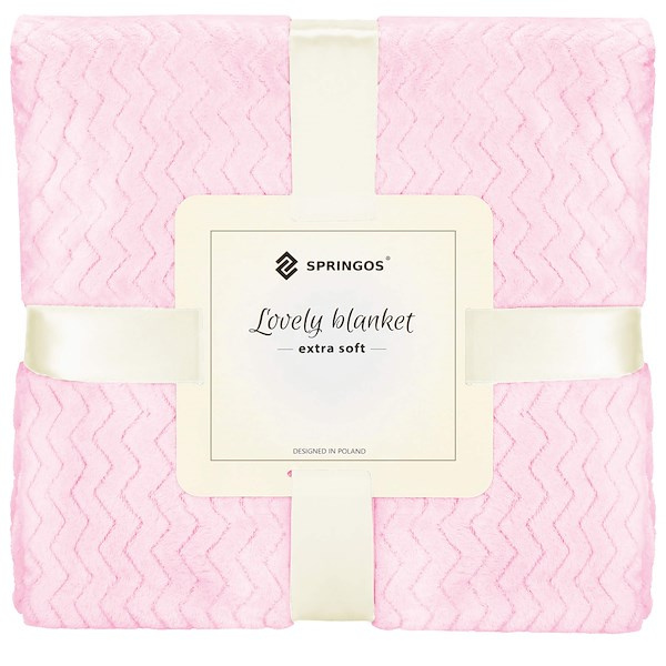 Narzuta na łóżko koc 70x160 cm pled cukierkowy róż, tłoczony na kanapę zygzak