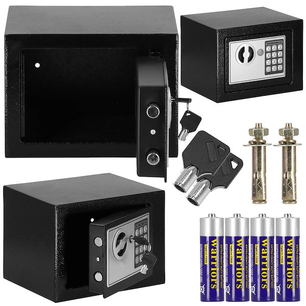 Sejf domowy na klucz i kod, kasetka 23cm skrytka na pieniądze czarna