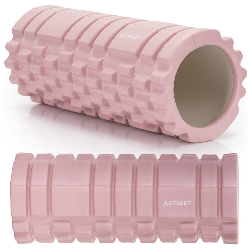 Roller fitness do masażu ciała, średnio twardy, wałek z wypustkami, różowy