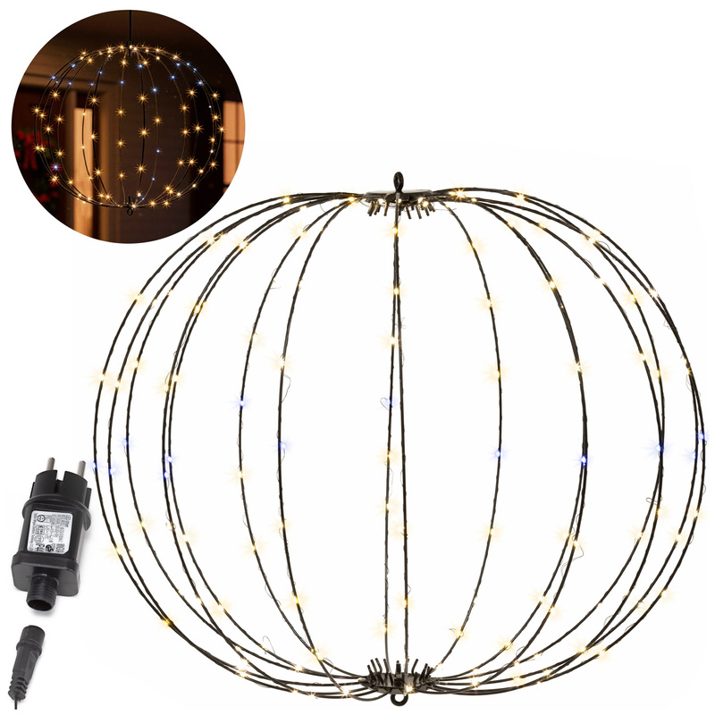 Kula świetlna do ogrodu 160 LED bombka, dekoracja świąteczna, IP44 ciepły biały + biały flash