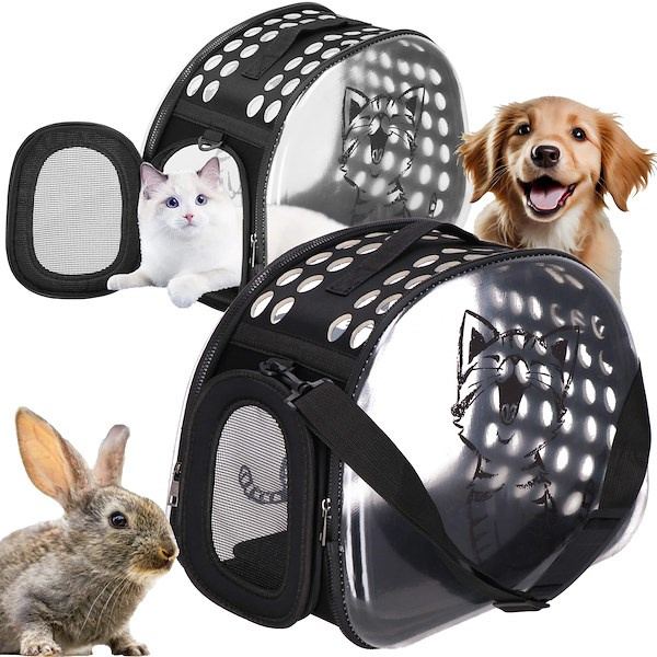 Torba transportowa dla kota, psa 42x26x32 cm obciążenie 10 kg transporter wentylowany, czarny / transparentny