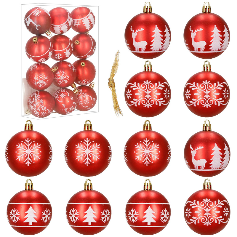 Bombki choinkowe 12 szt. 7 cm komplet ozdoby świąteczne zdobione, półmatowe czerwone