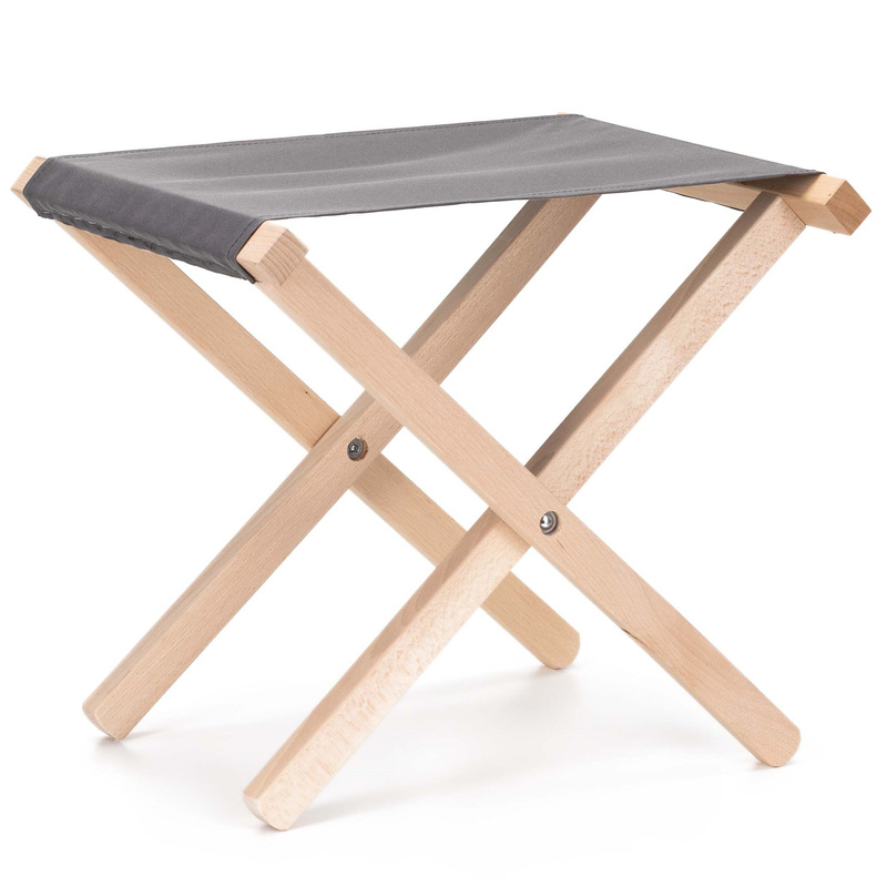 Krzesło turystyczne składane z drewnianą ramą, jasnoszara tkanina, stołek na kemping, biwak