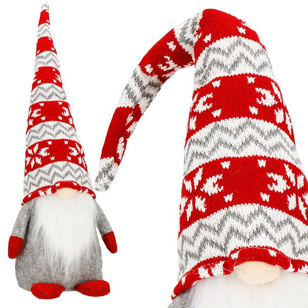 Krasnal świąteczny 50 cm dekoracja na Boże Narodzenie skrzat gnom czerwono-szary