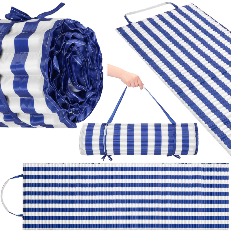 Mata na plażę 180 x 60 cm piankowa karimata na biwak kemping biało-granatowa