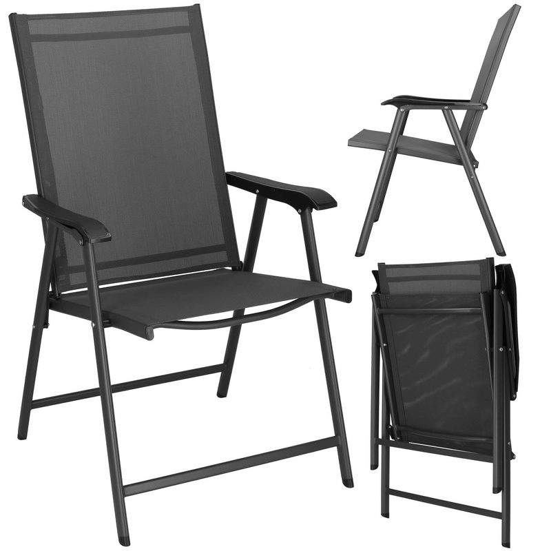 Krzesła tarasowe, komplet 2 krzeseł metalowych na balkon składane czarno-szare