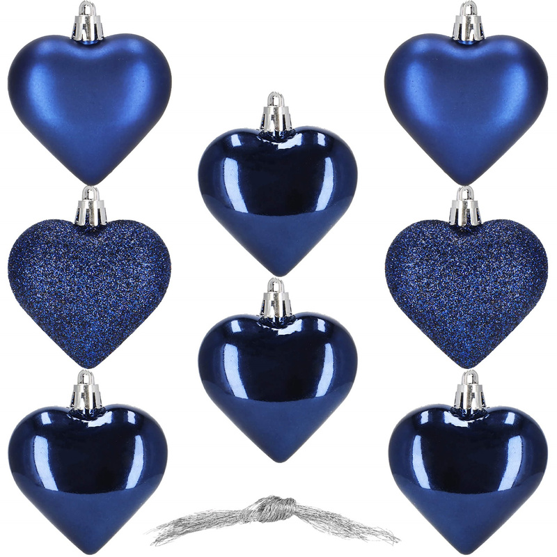 Bombki choinkowe 7 cm ozdoby świąteczne 8 szt. nietłukące serca, granatowe