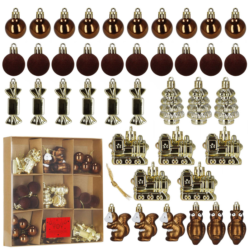 Bombki choinkowe 40 szt. komplet ozdób świątecznych zawieszki nietłukące, brązowy, złoty, biały