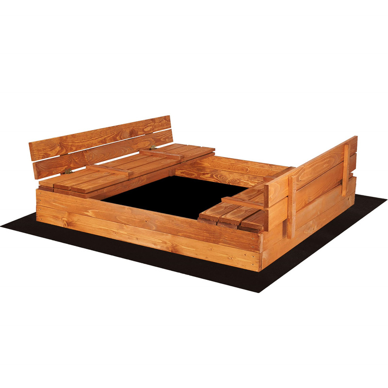 Piaskownica drewniana zamykana 150x150 cm impregnowana z ławkami plandeką i podłożem