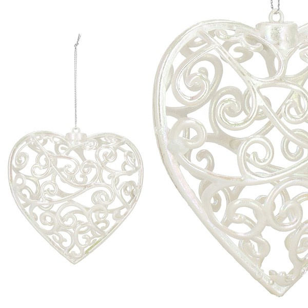 Zawieszka choinkowa serce ozdoba na choinkę 9 cm ażurowa kremowa