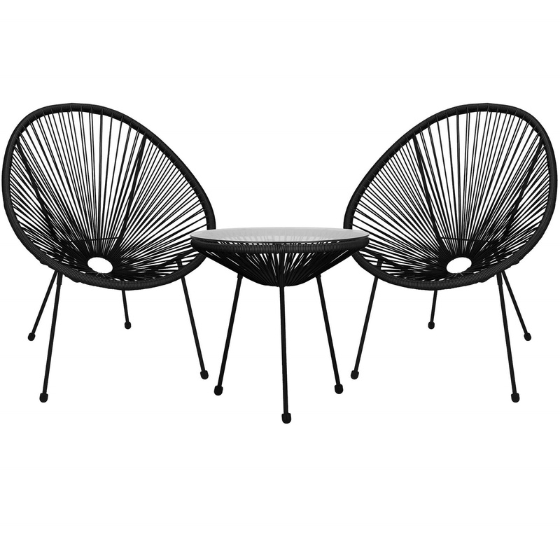 Meble ogrodowe rattanowe dla 2 osób stół ze szkłem hartowanym 2 fotele ażurowe czarne