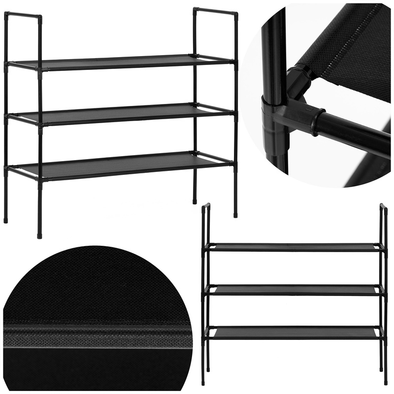 Stojak na buty 3 poziomy regał na obuwie szafka metalowa z półkami 70x72x28 cm czarna