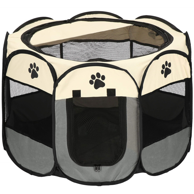 Kojec składany dla psa i kota 100x100x60 cm do domu beżowo-szary