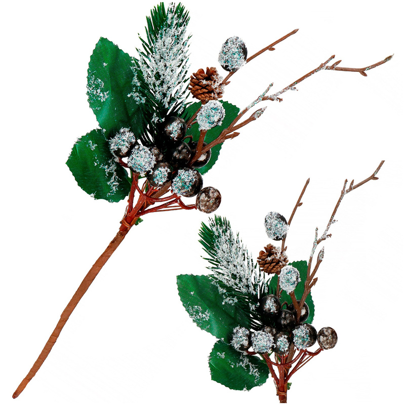 Gałązka świąteczna ozdoba do stroika ośnieżona 25 cm