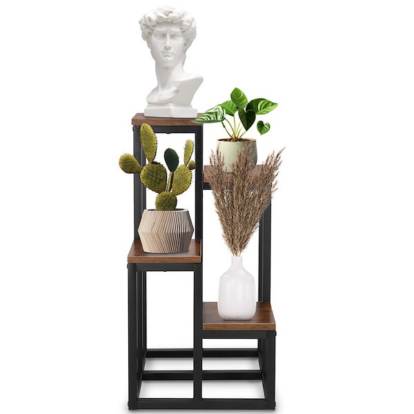 Kwietnik metalowy 4 półki 67,5 cm nowoczesny stojak na kwiaty loft czarno-brązowy