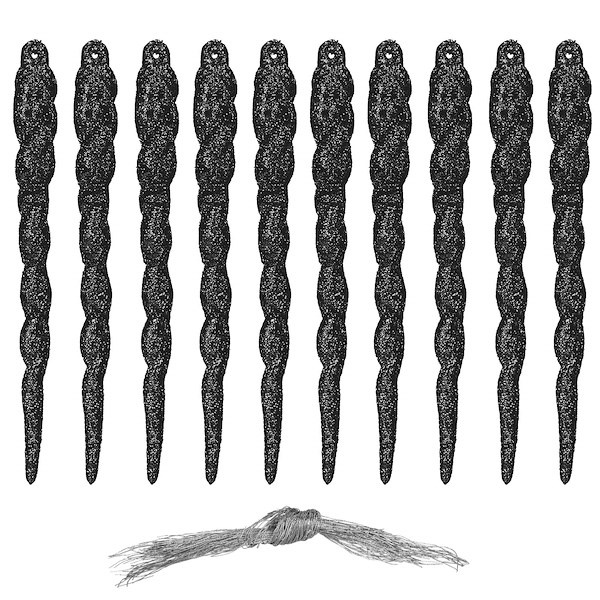 Bombki choinkowe, sople 12 cm nietłukące dekoracje zestaw 10 szt. brokatowe, czarne