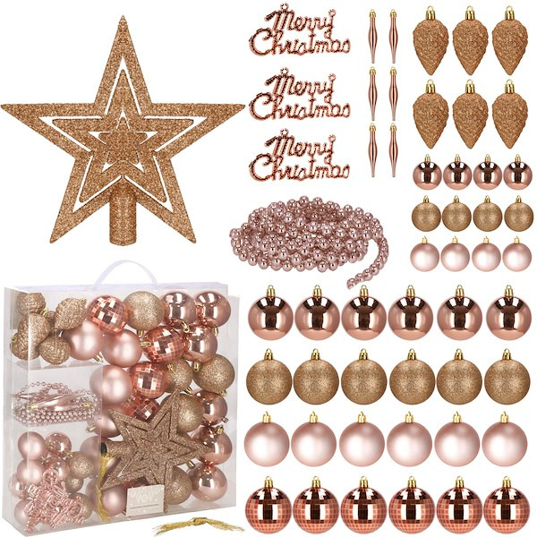 Bombki choinkowe 51 szt. ozdoby świąteczne zestaw rose gold