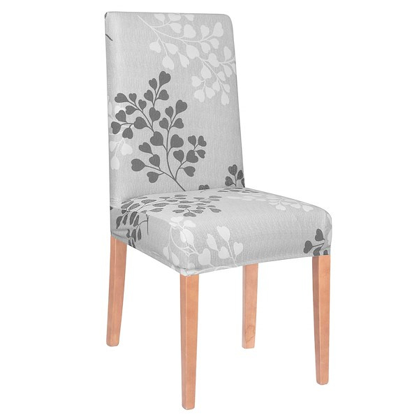 Pokrowiec na krzesło elastyczny szare listki