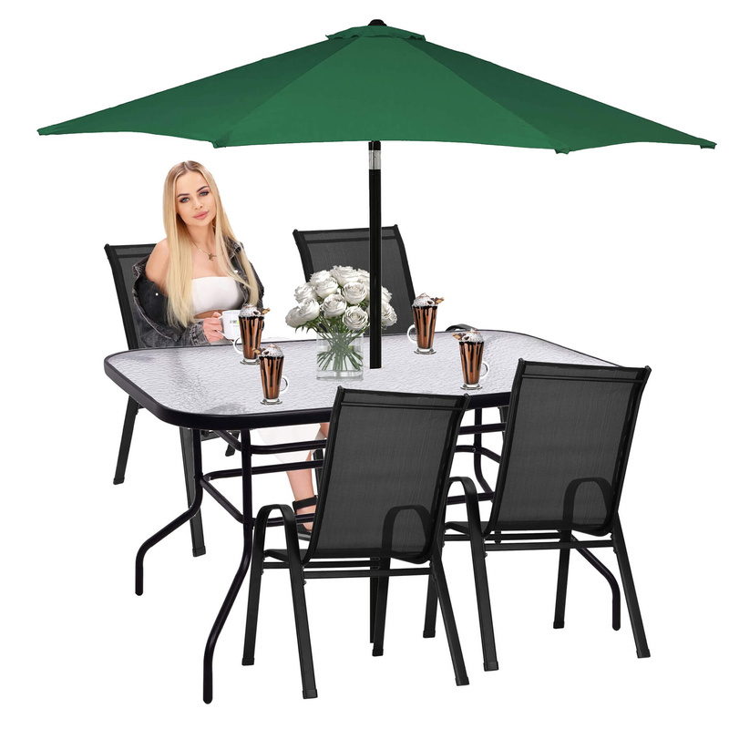 Zestaw mebli ogrodowych stół prostokątny i krzesła metalowe 4 szt. czarne komplet ogrodowy