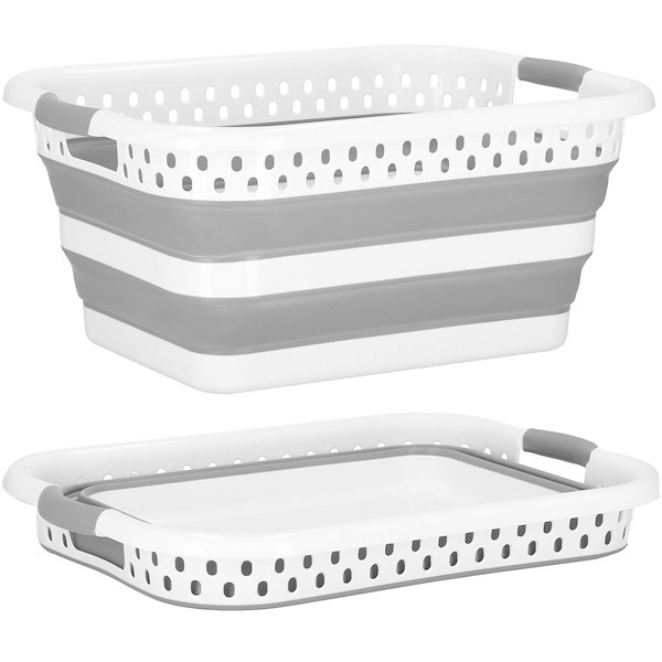 Kosz na pranie silikonowy 24L składany miska ażurowa szaro-biała