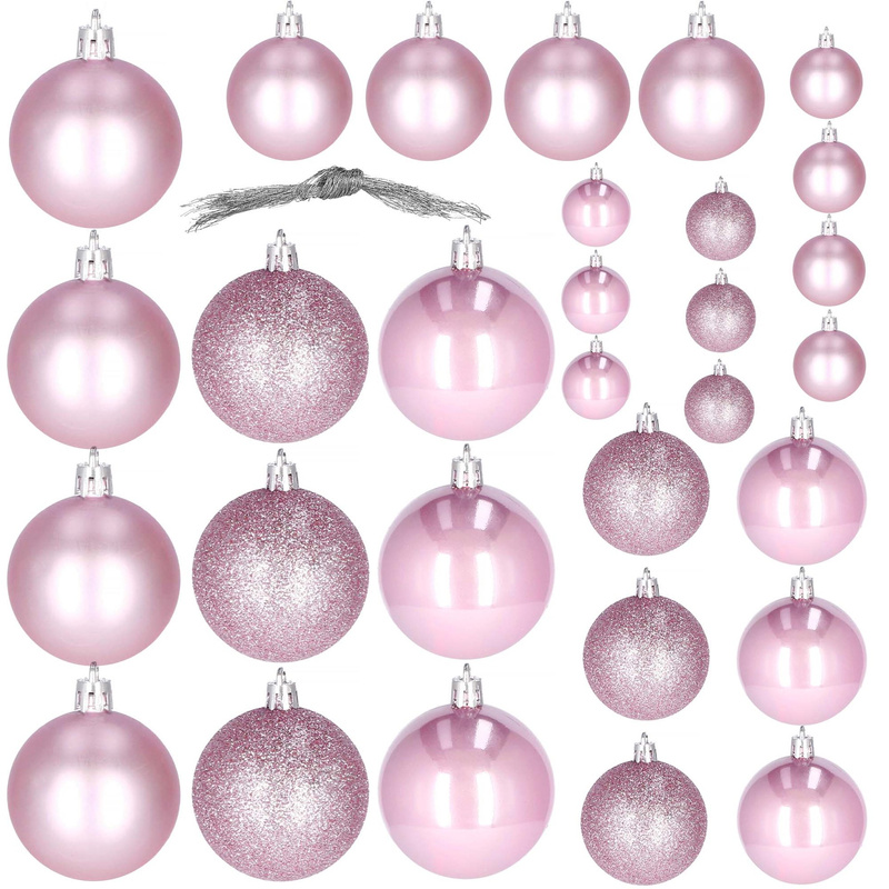Bombki choinkowe różowe 30 szt. ozdoby dekoracje świąteczne mix brokatowe 3 rozmiary