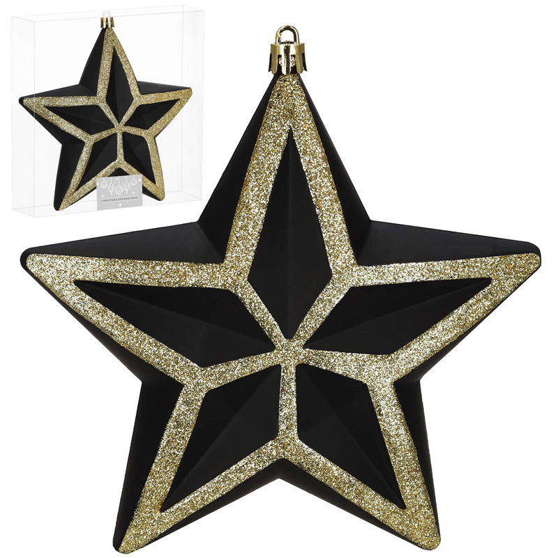 Bombka choinkowa, gwiazda, dekoracja świąteczna do stroika 15 cm nietłukąca, czarno-złota