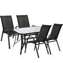 Meble ogrodowe komplet stół ze szkłem hartowanym, krzesła dla 4 osób czarny