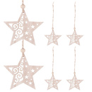Ozdoba choinkowa 7cm drewniana, świąteczna zawieszka gwiazdy zestaw 6 szt.