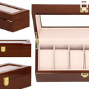 Szkatułka na zegarki 31,5x11x8 cm brązowo-beżowy kuferek z przegródkami welurowy