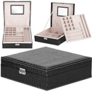 Szkatułka na biżuterię ekoskóra 26x26x8,5 cm czarny kuferek z przegródkam