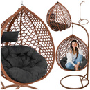 Fotel wiszący ogrodowy kokon rattanowy z poduszkami bujak huśtawka na stelażu brązowa