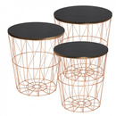 Stolik kawowy loft, kosz metalowy industrialny zestaw 3 szt. miedziany