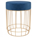 Pufa tapicerowana loft, taboret velur 45 cm podnóżek niebieski