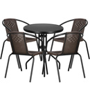 Zestaw mebli ogrodowych stół okrągły i 4 krzesła metalowe komplet ogrodowy czarno-brązowy